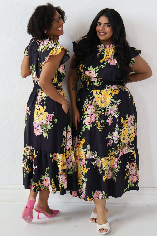 Fuchsia Floral Dress (S-3X)