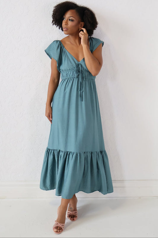 V-neck Tiered Midi Dress