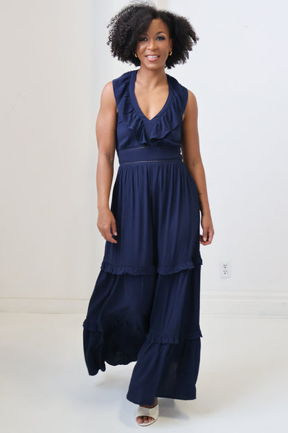 Navy Gauze Maxi Dress