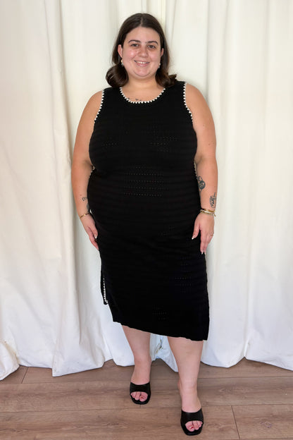 Contrast Trim Knit Midi Dress (S-XXL)