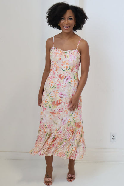 Floral Pleated Midi Dress