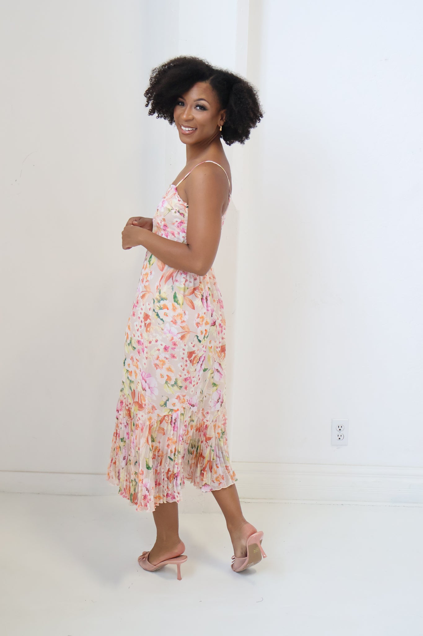 Floral Pleated Midi Dress