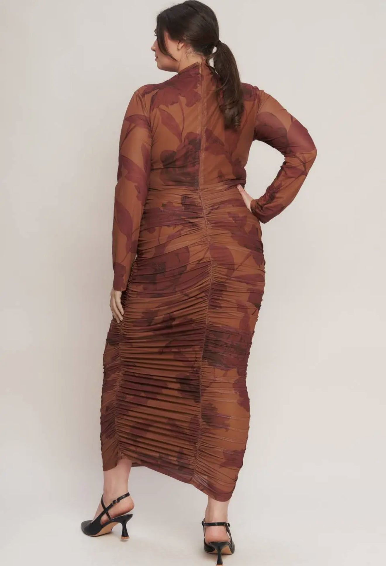 Ruched Floral Midi Dress (S-3X)