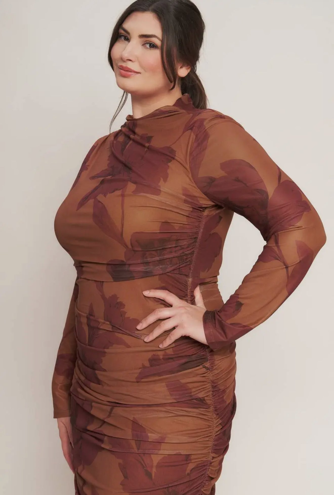 Ruched Floral Midi Dress (S-3X)