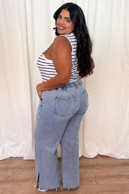 Drawstring Wide Leg Jeans (1-24W)