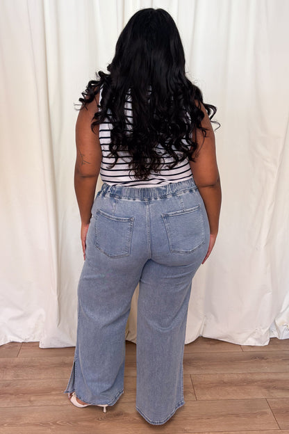 Drawstring Wide Leg Jeans (1-24W)