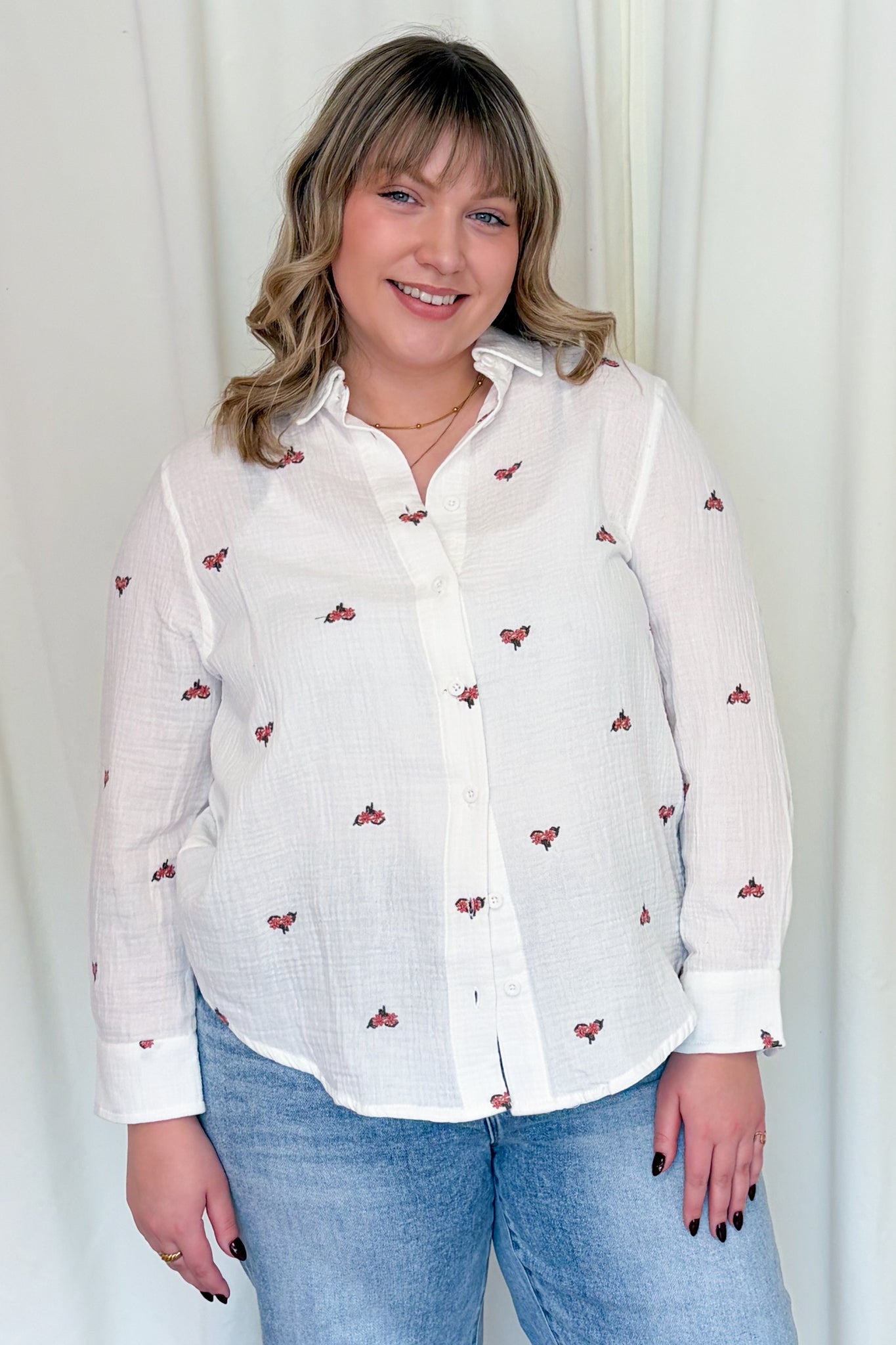 CURVE Embroidered Button Front