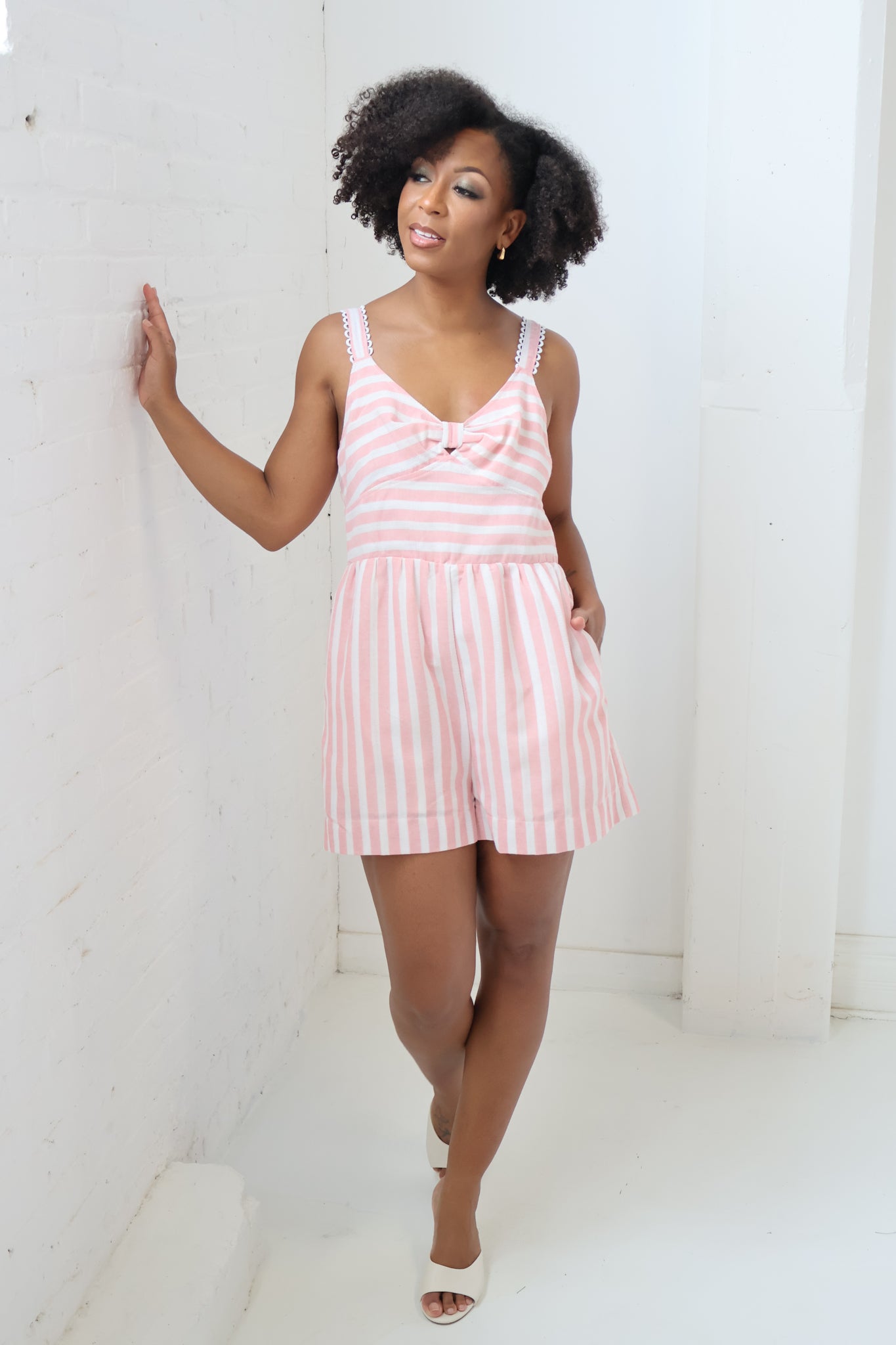 Striped Linen Romper (S-3X)