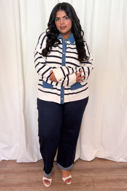 Denim Striped Sweater (S-3X)