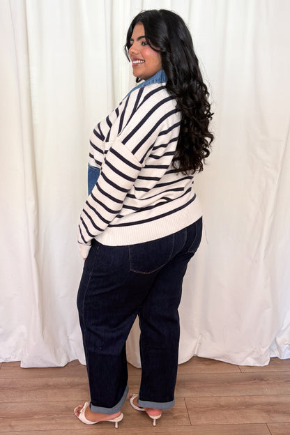 Denim Striped Sweater (S-3X)