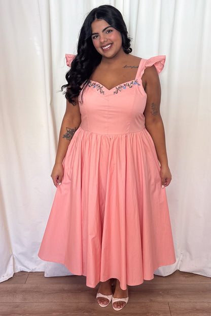 CURVE Peach Embroidered Midi
