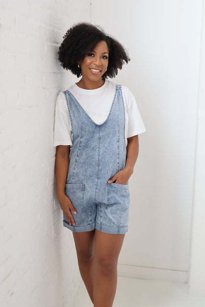 Denim romper (S-3X)