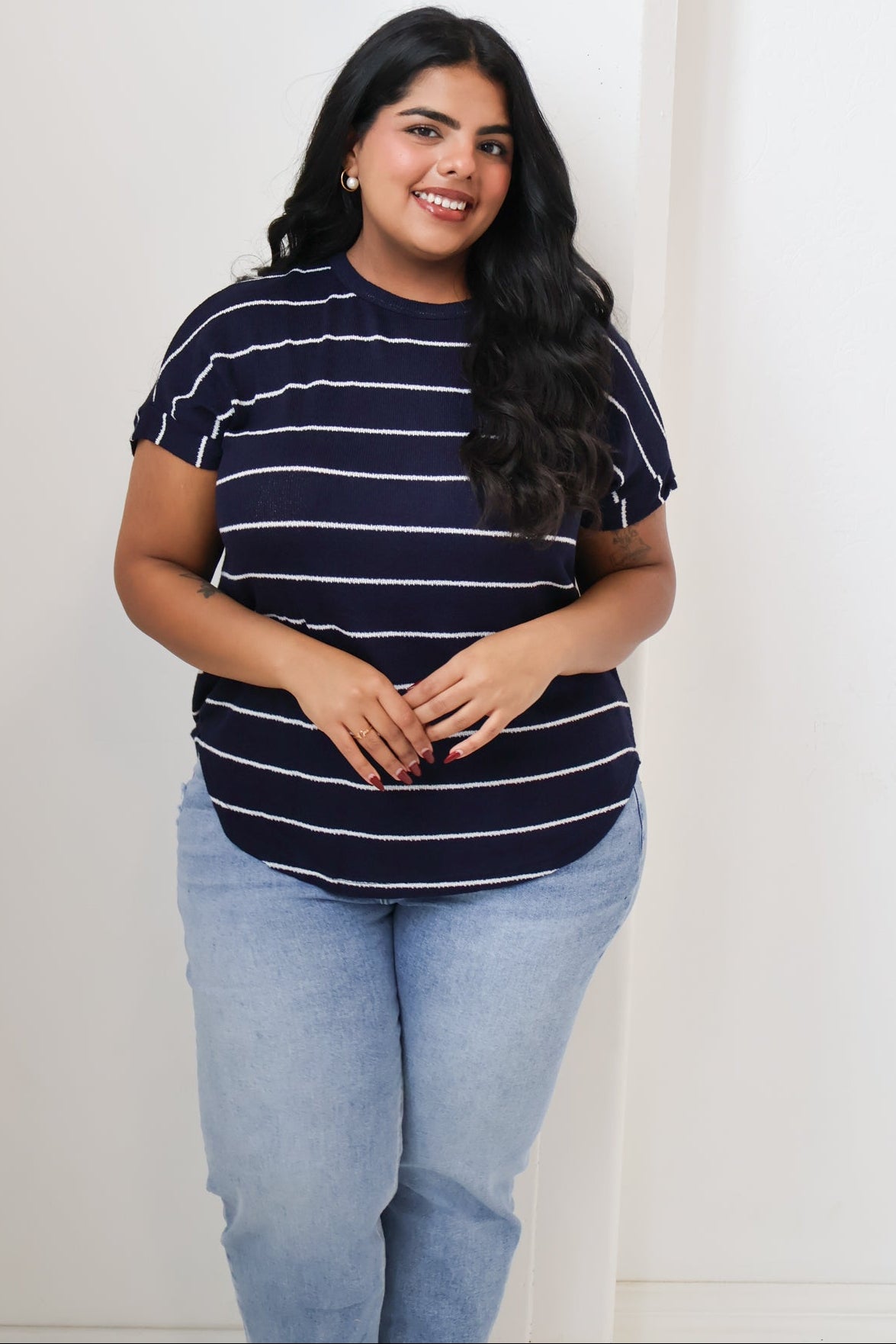 CURVE Striped SS Knit top