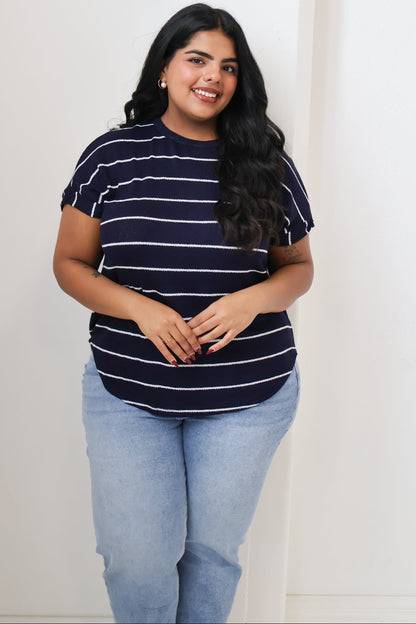 CURVE Striped SS Knit top