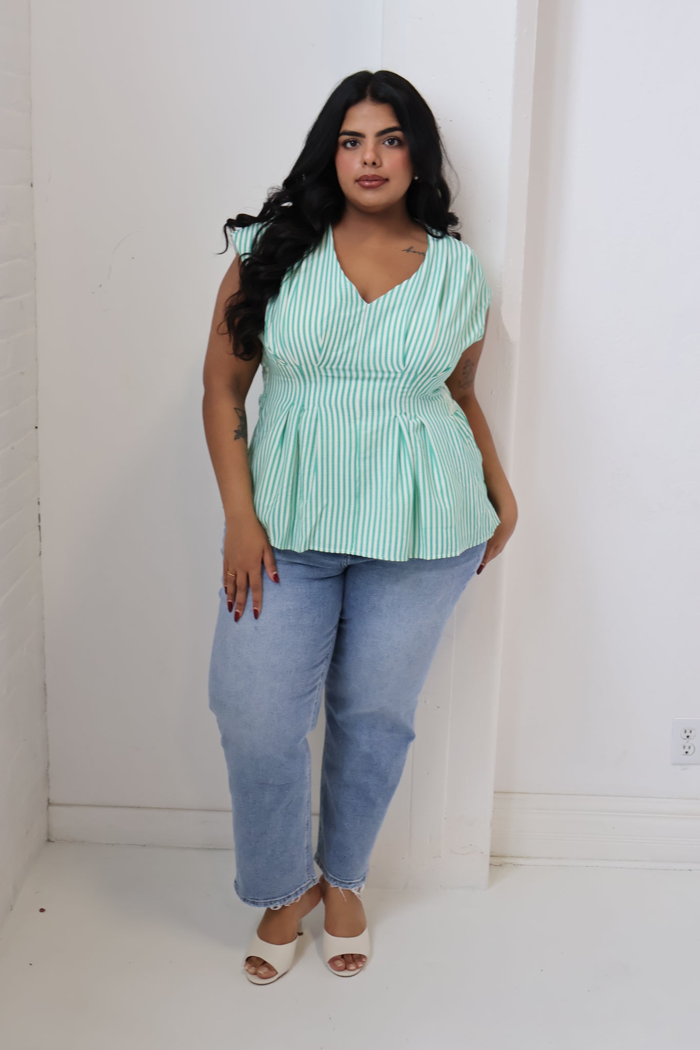 CURVE Striped Peplum Top
