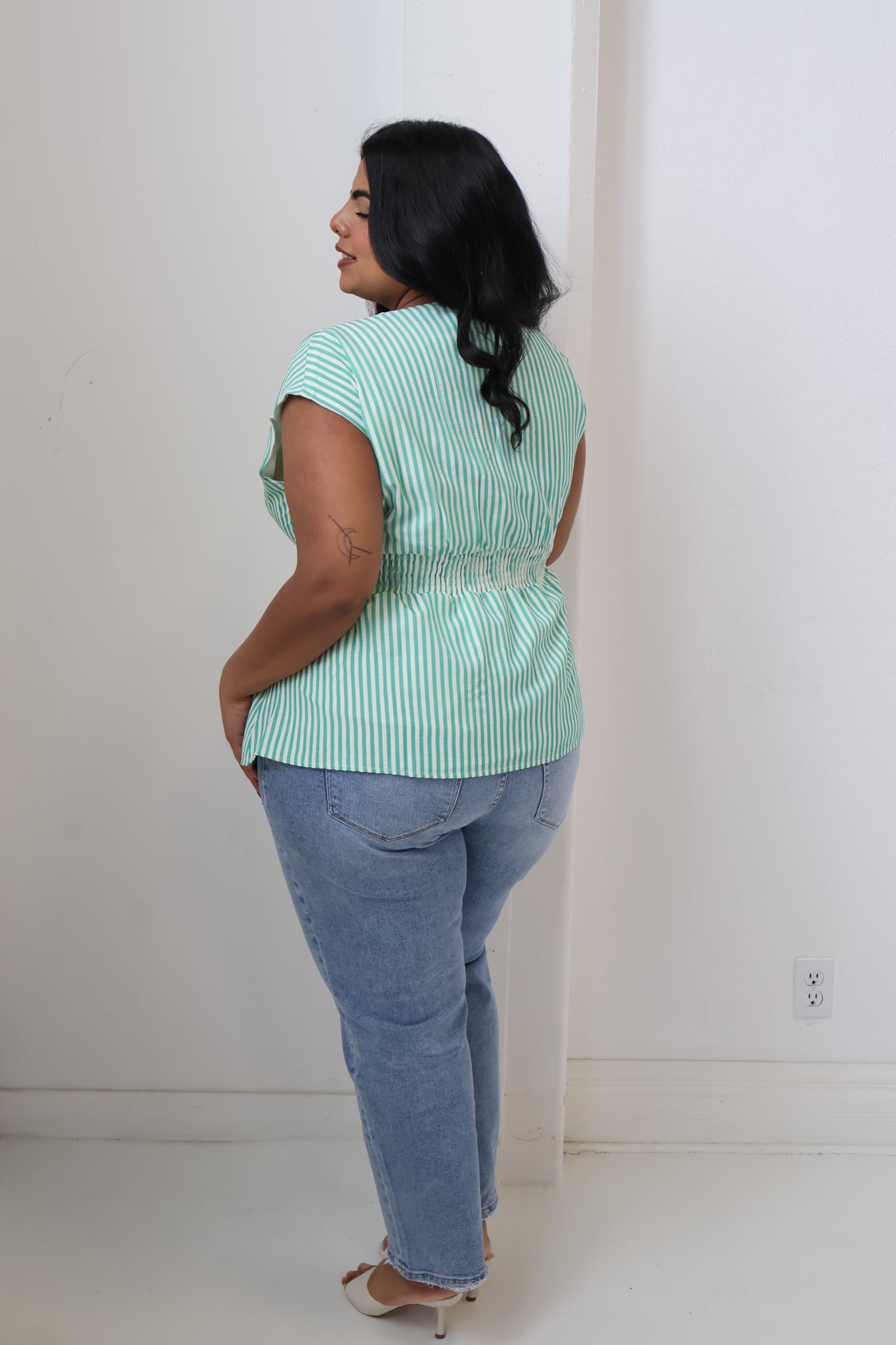 CURVE Striped Peplum Top