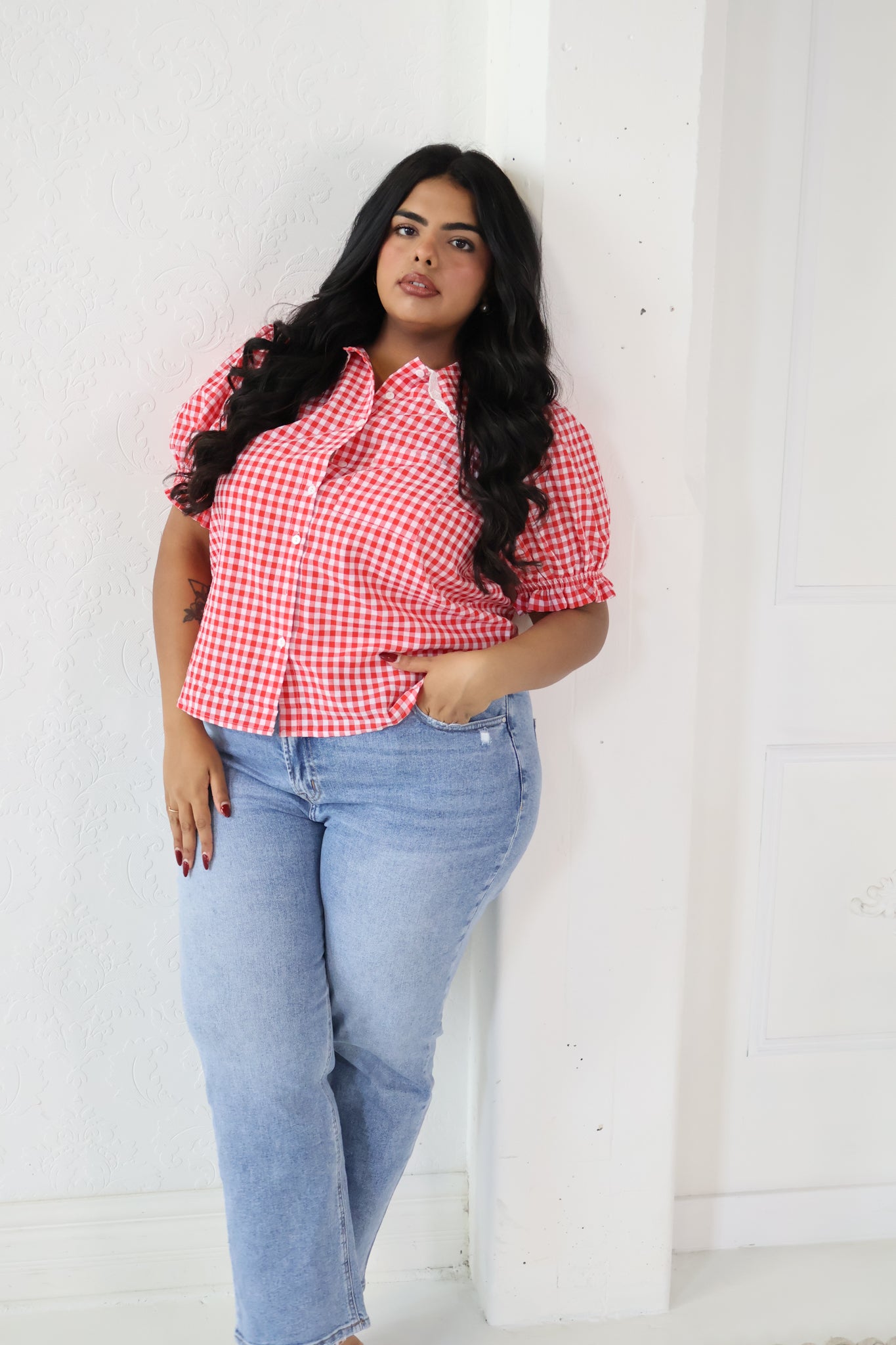 Gingham SS Blouse (S-3X)
