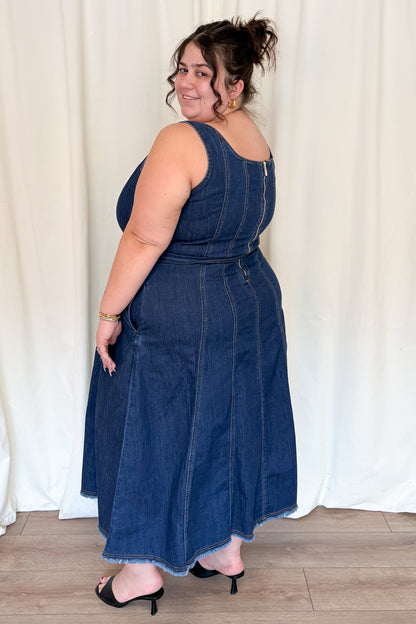 Denim Fit and Flare Midi Dress (S-XXL)