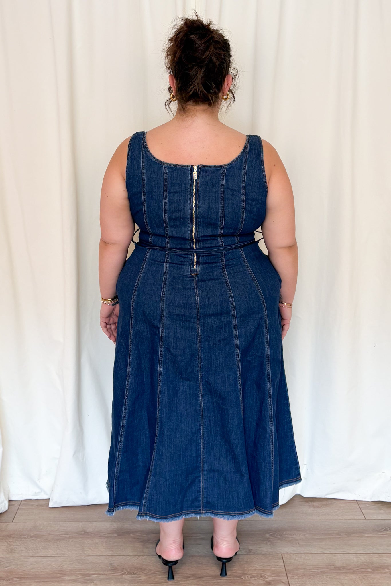 Denim Fit and Flare Midi Dress (S-XXL)