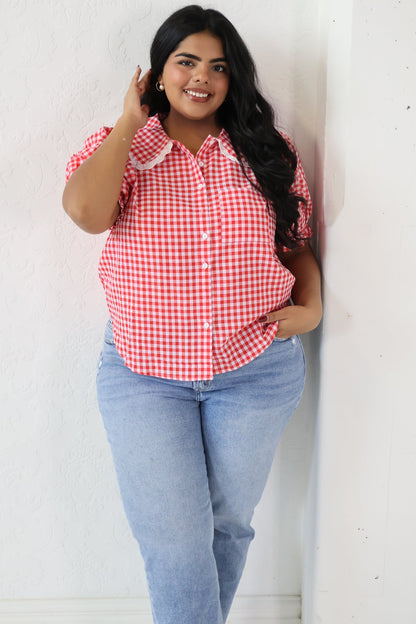 Gingham SS Blouse (S-3X)