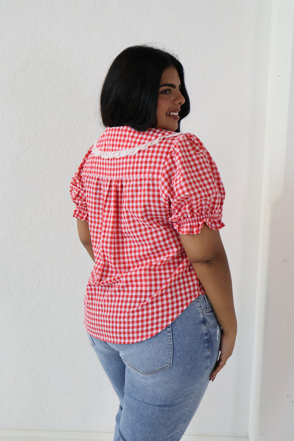 Gingham SS Blouse (S-3X)