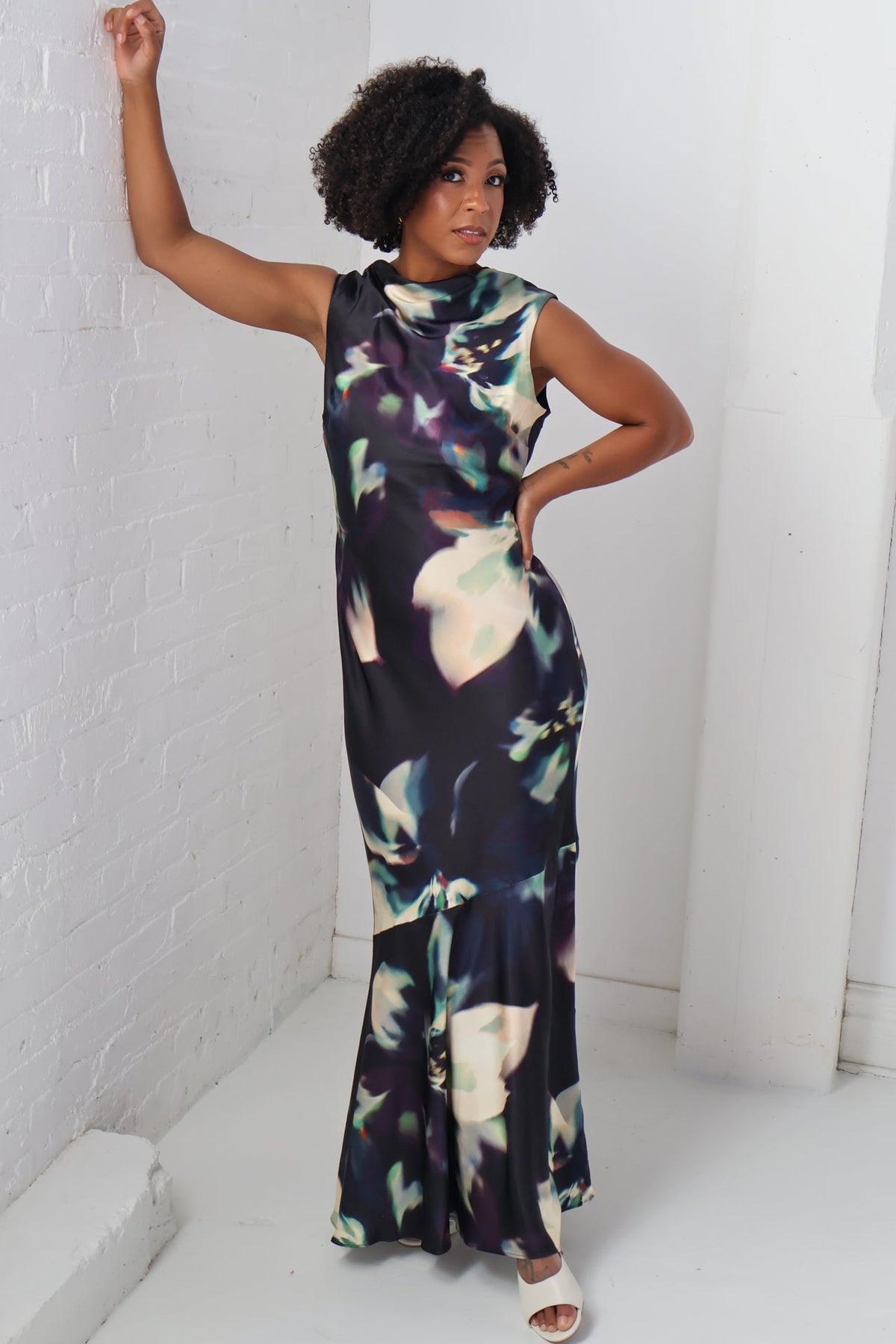 Printed Satin Maxi Dress