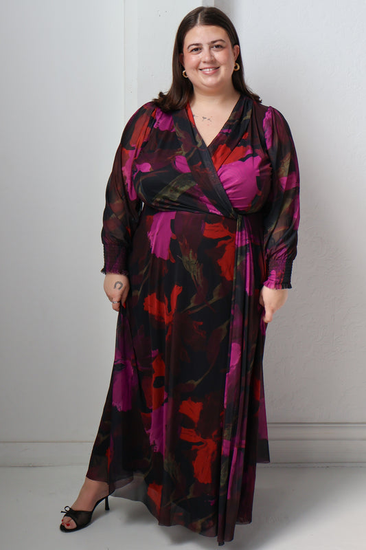 CURVE Printed Mesh Wrap Dress
