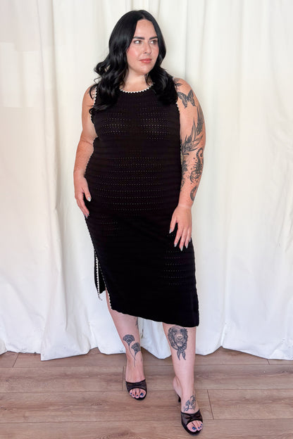 Contrast Trim Knit Midi Dress (S-XXL)