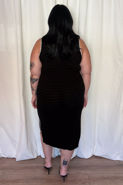 Contrast Trim Knit Midi Dress (S-XXL)