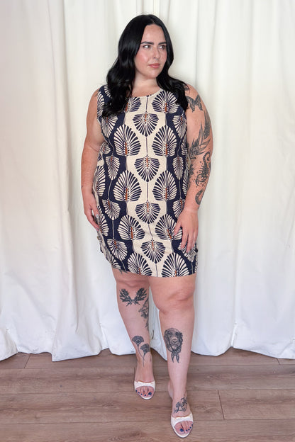 Printed Linen Shift Dress (S-XXL)