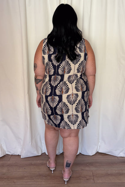 Printed Linen Shift Dress (S-XXL)