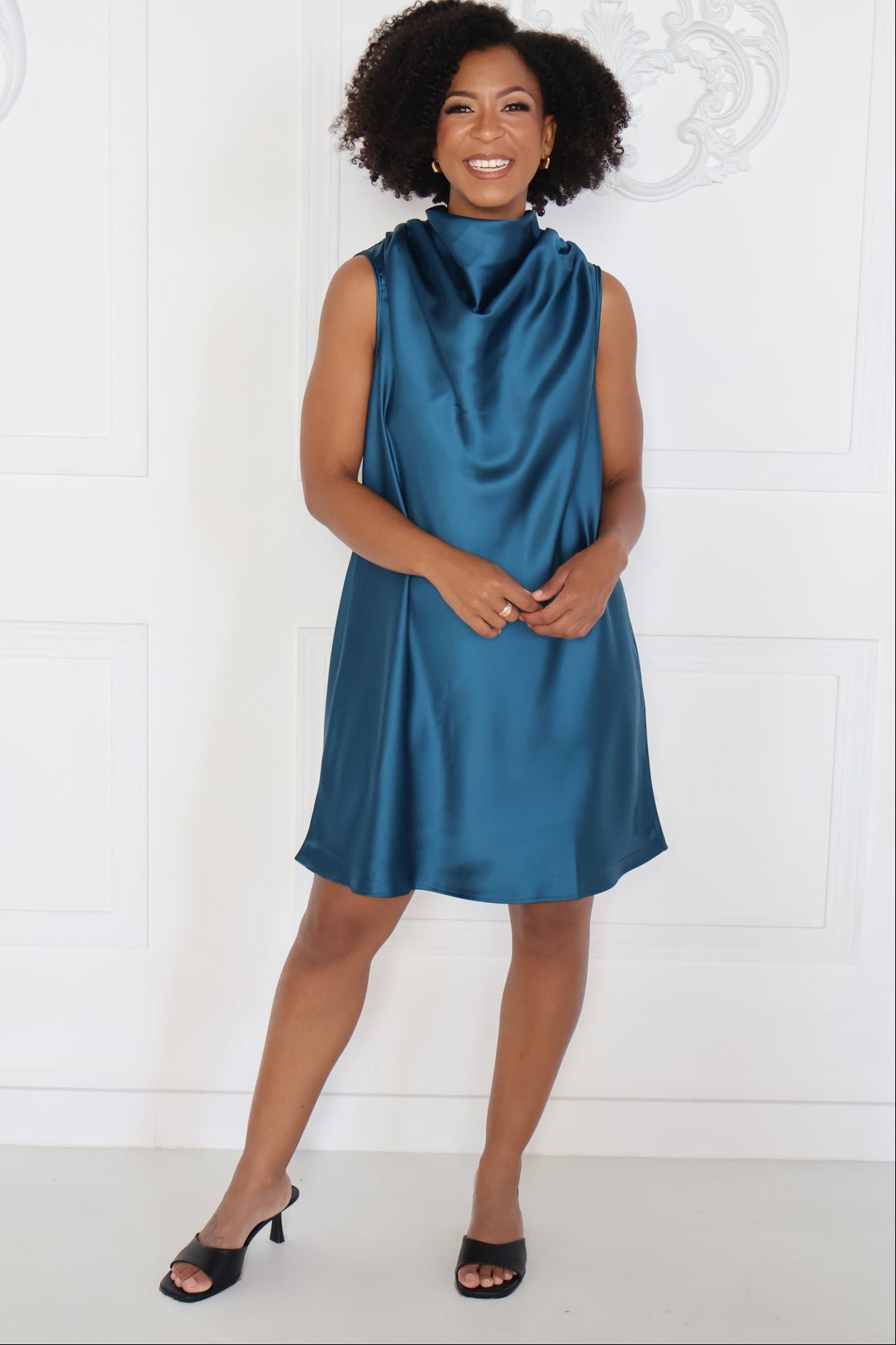 Cowl Neck Mini Dress (S-3X)