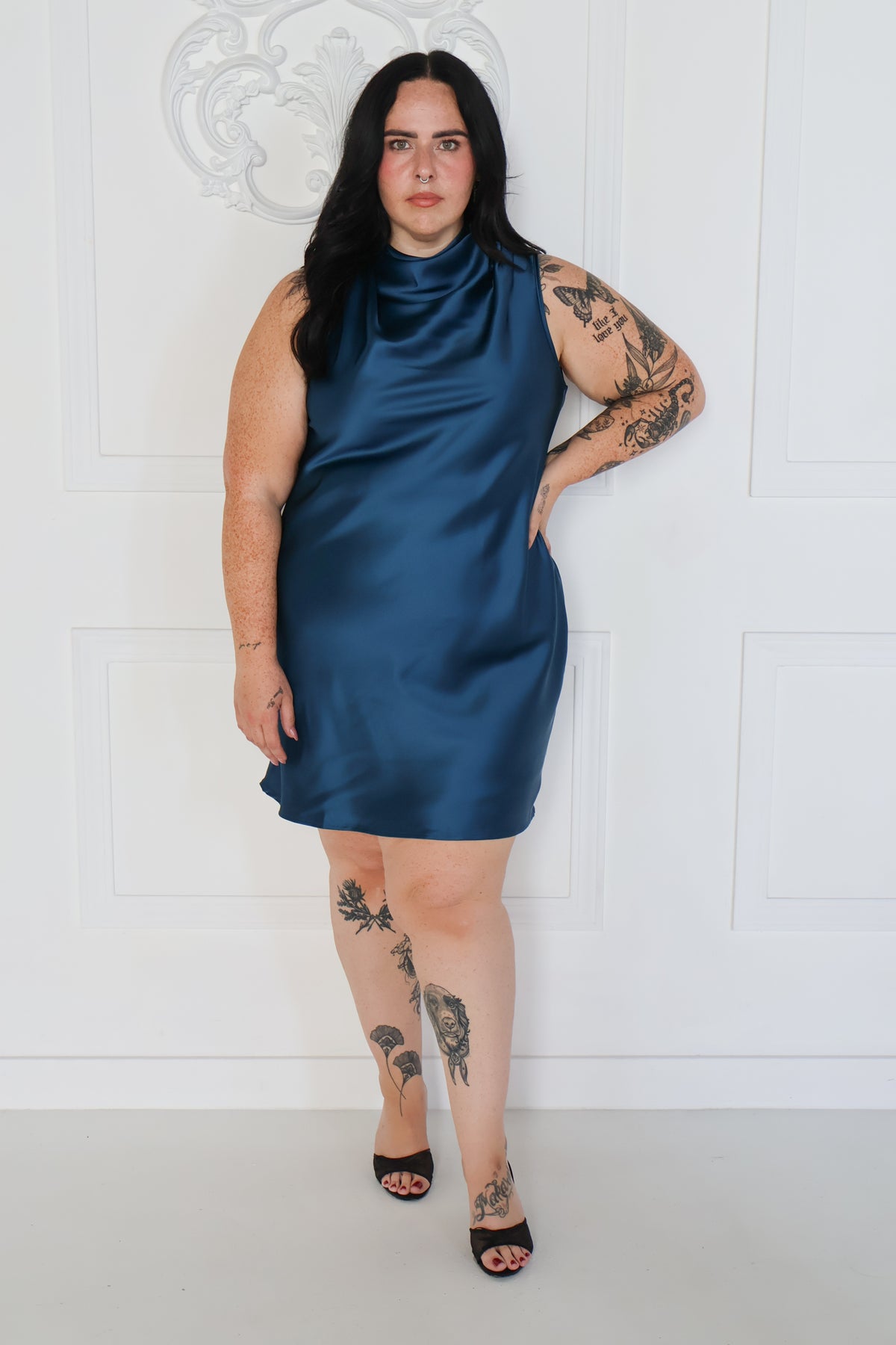 Cowl Neck Mini Dress (S-3X)