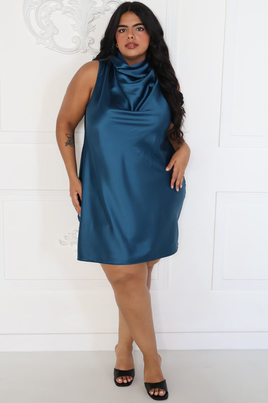 Cowl Neck Mini Dress (S-3X)