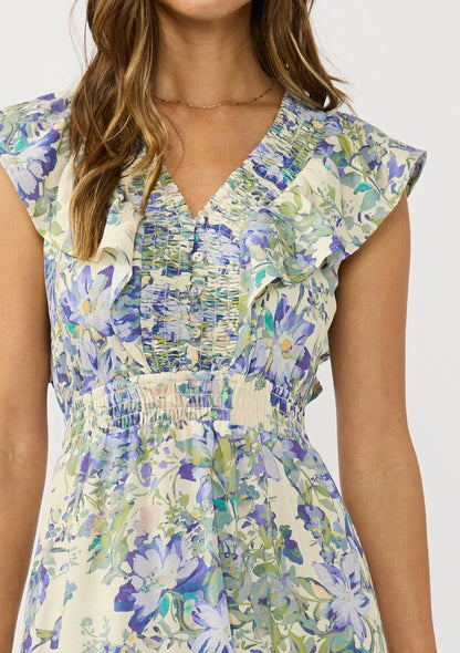 Floral Ruffle Trim Midi Dress