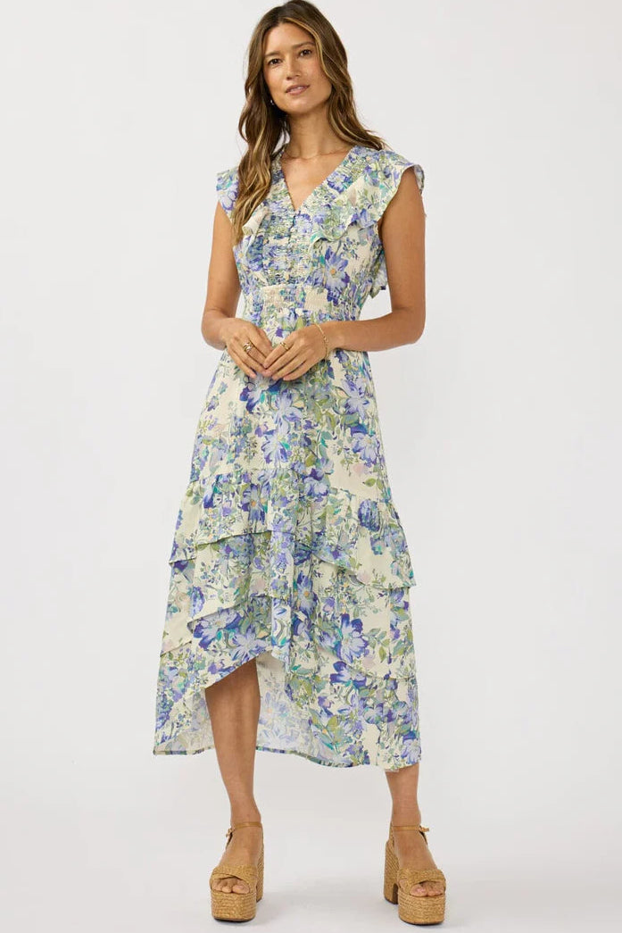 Floral Ruffle Trim Midi Dress