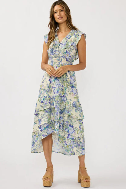 Floral Ruffle Trim Midi Dress