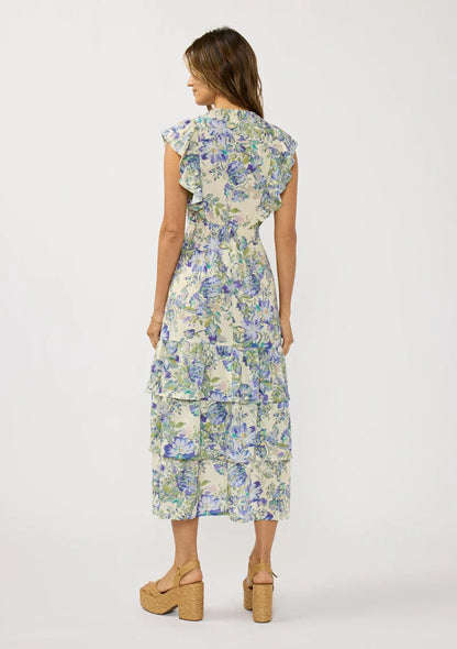 Floral Ruffle Trim Midi Dress