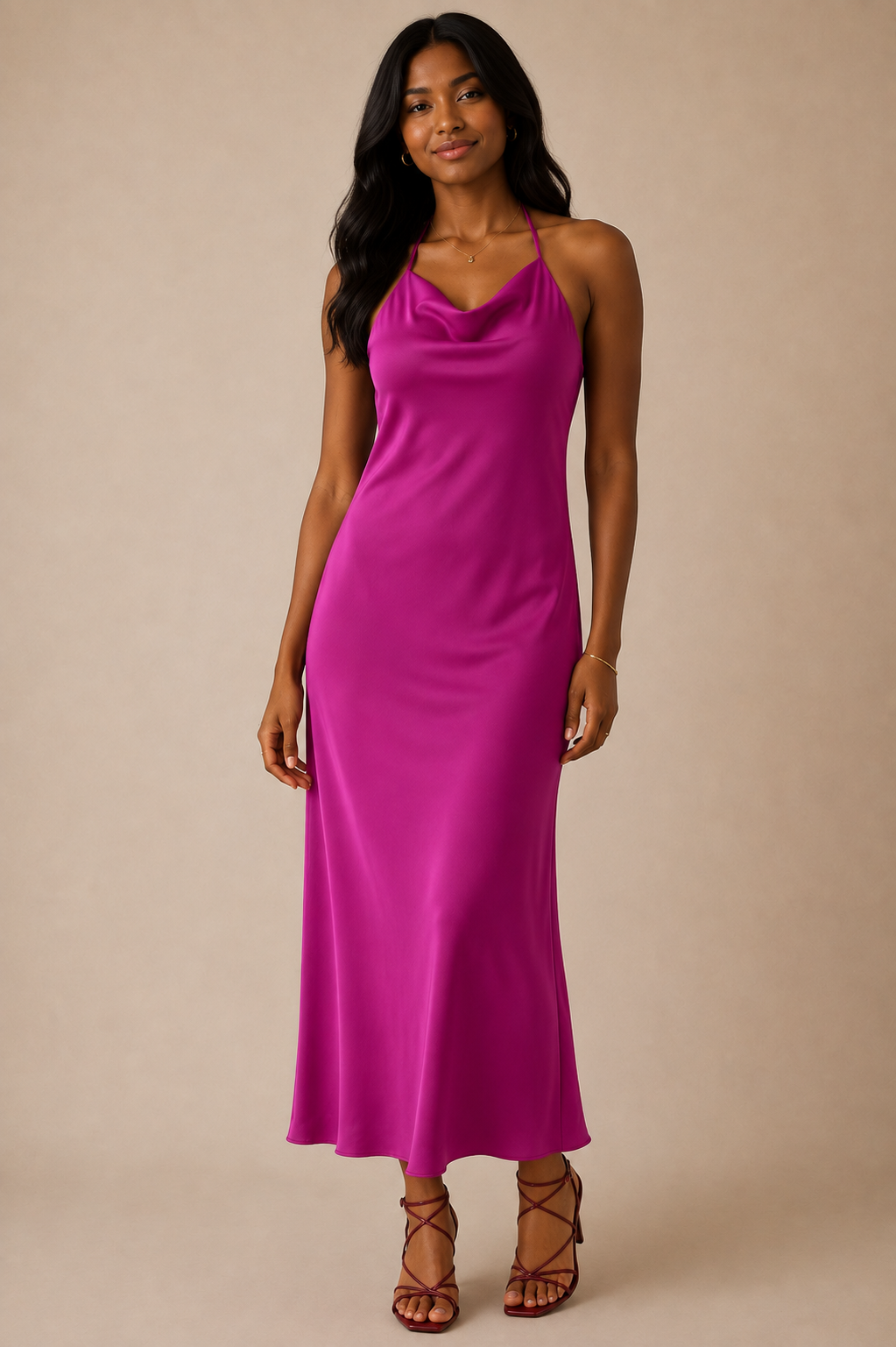 Magenta Halter Maxi Dress