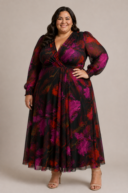 CURVE Printed Mesh Wrap Dress