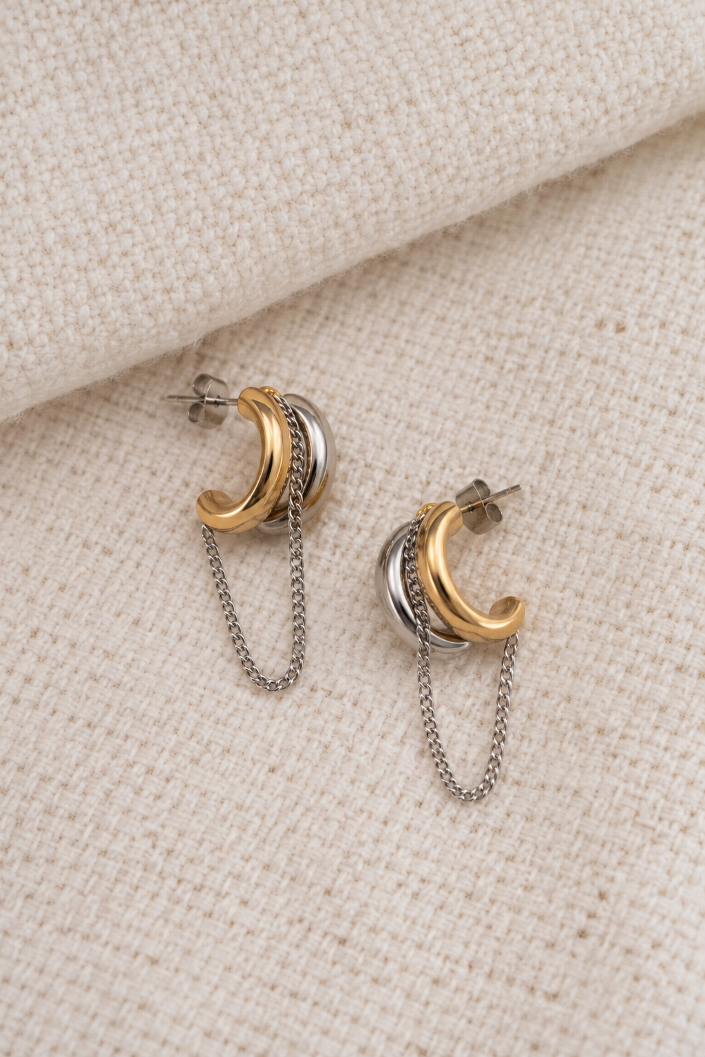 Mixed Metal Hoops with Chain