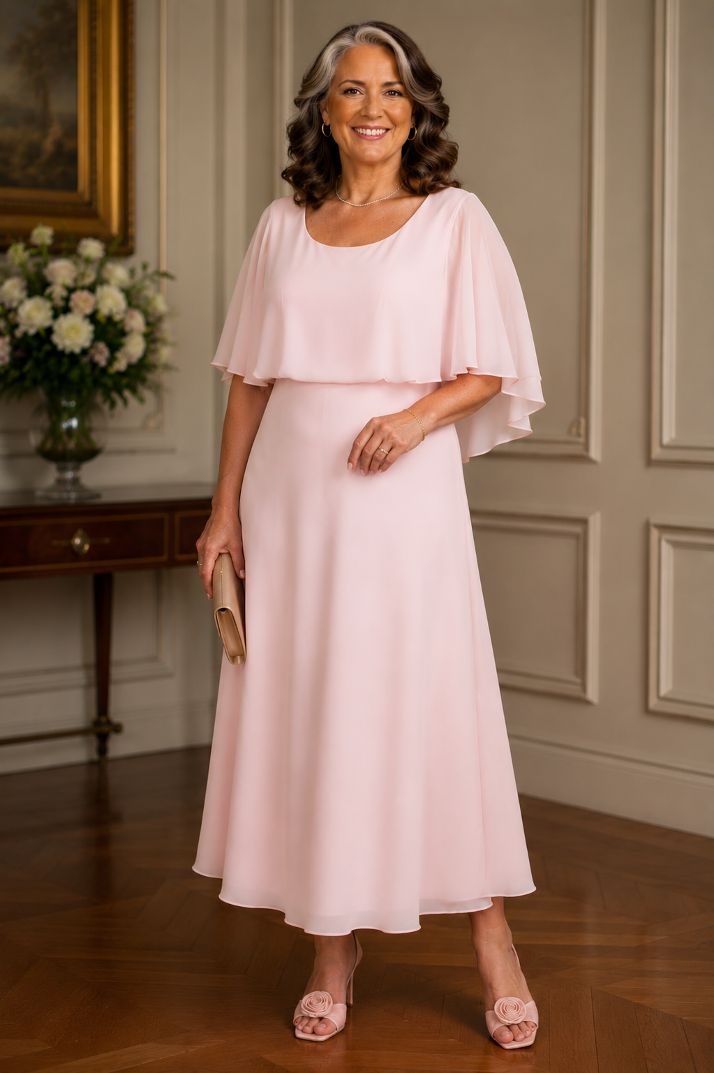A-Line Dress with Chiffon Overlay