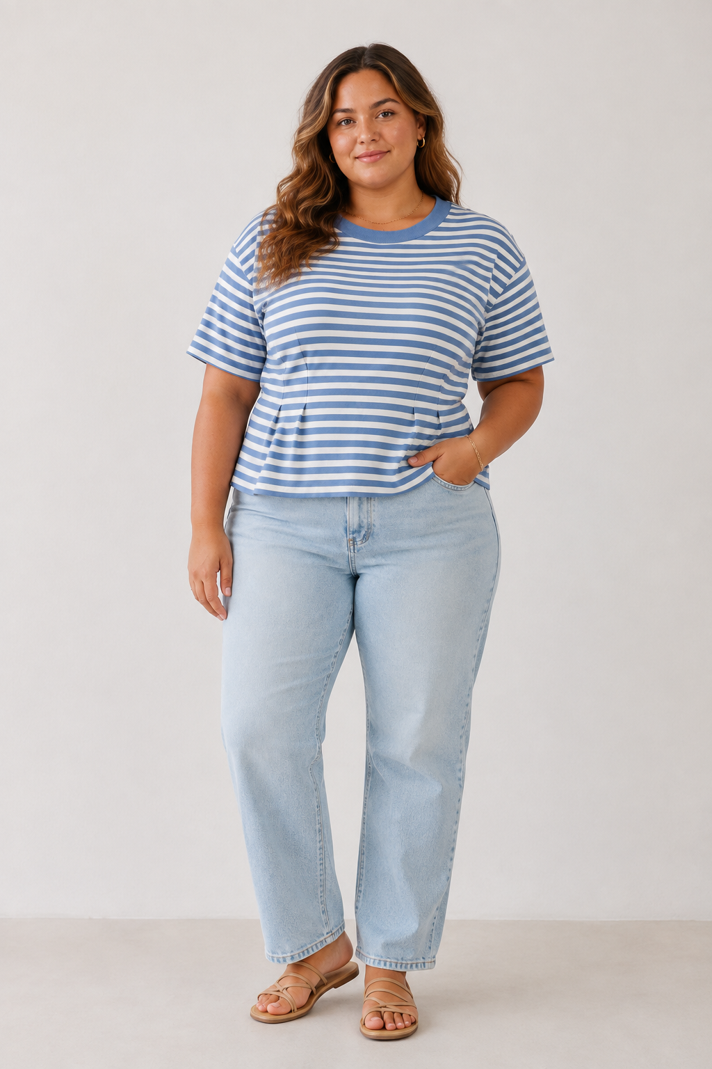 Striped Peplum Tee (S-3X)