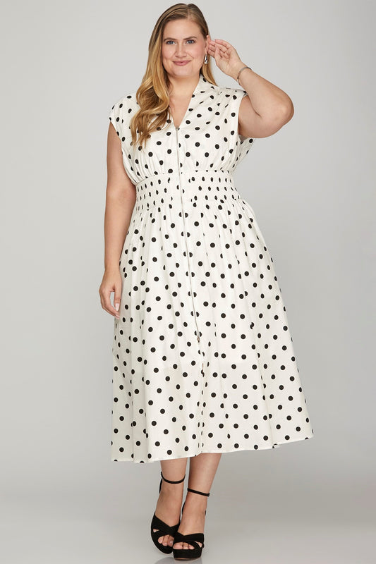 Polka Dot Midi Dress (S-2X)