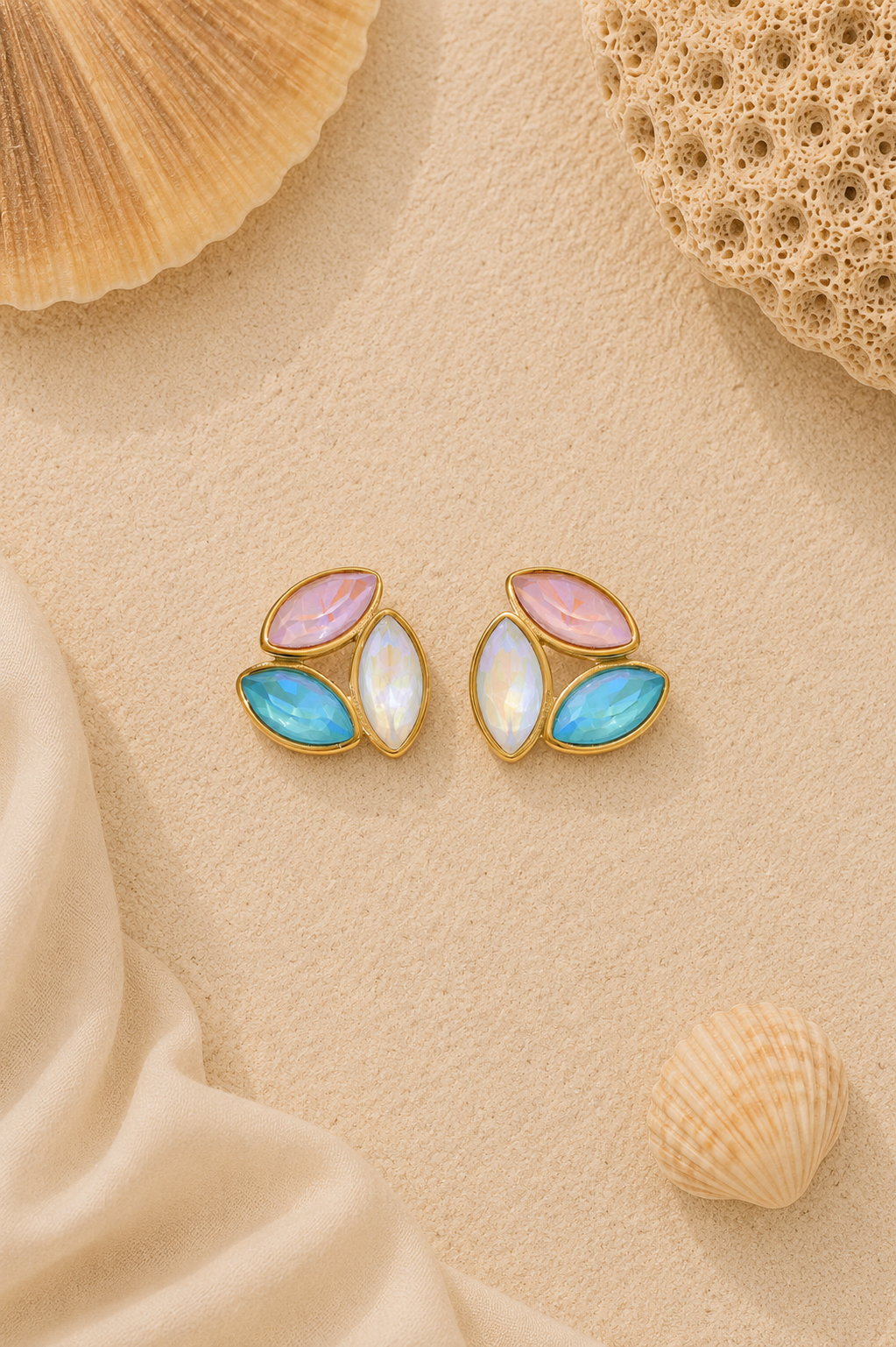 Pink blue white crystal stuf earring