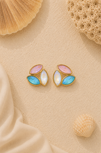 Pink blue white crystal stuf earring