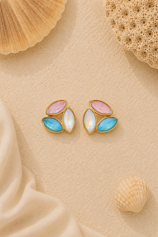 Pink blue white crystal stuf earring