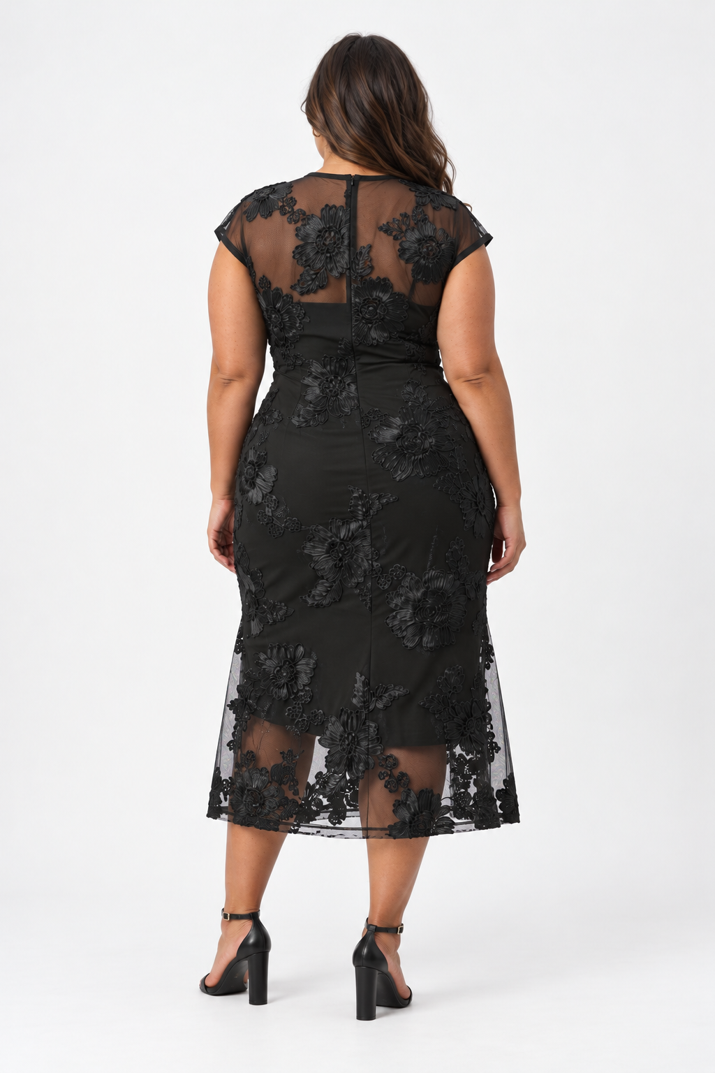 CURVE Mesh Embroidered Trumpet Midi
