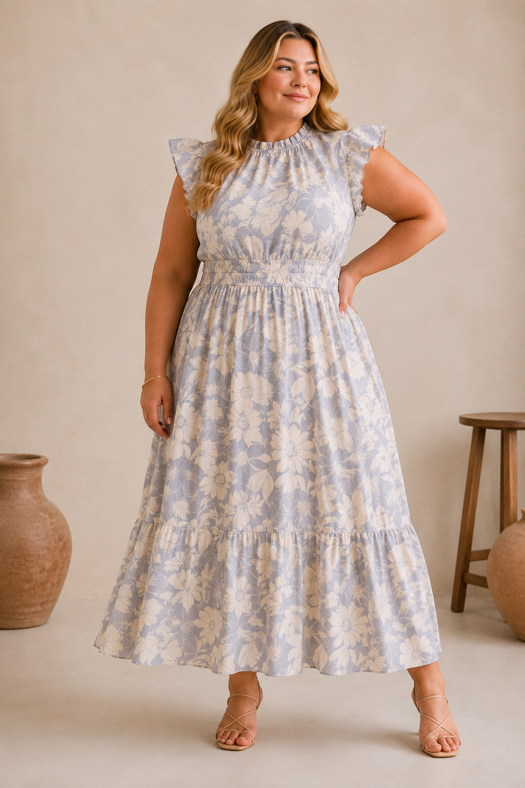 Plus size blue floral dress