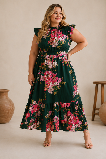 Plus size green floral Dress